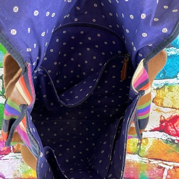 Fossil Coated Canvas Multi Color Striped Messenger Bag Handbag Y2K Vibrant - Picture 6 of 6